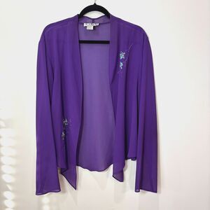VTG Purple Sheer Kimono Top Floral Sequins Embroidered Fairy Whimsigoth 2XL